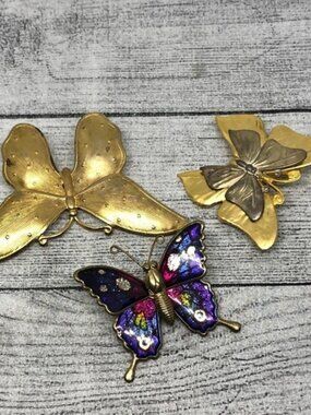 Bundle lot 3 vintage and modern butterfly costume dressy statment style brooches
